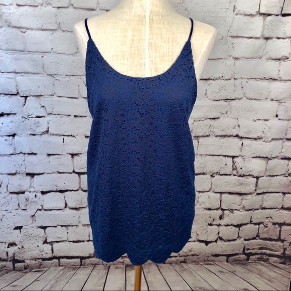 Monteau Tops - Monteau Blue Lace Crochet Scalloped Hem Tank Top